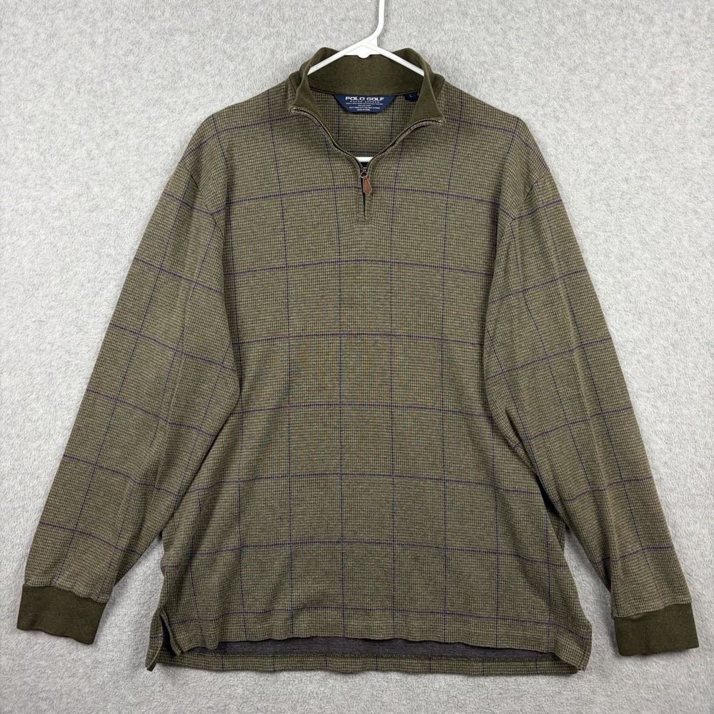Polo Golf Ralph Lauren Sweater Men Large Houndstooth Pima Cotton Alpaca 1/4 Zip